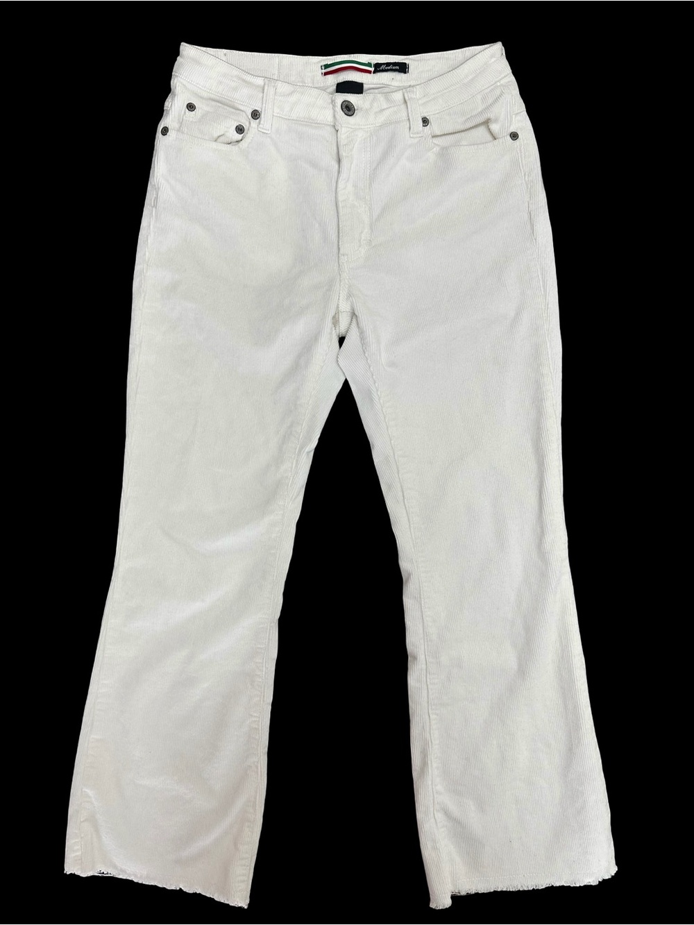 PLEASE Fashion White Corduroy Flare Pants Made in Italy - Size Medium